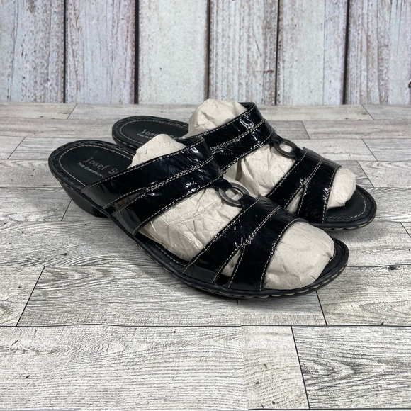 Josef Seibel Sandals Womens 10.5 41 Black Slip On Slides Open Toe Shoes Heels - Picture 4 of 10
